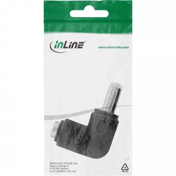 Adaptador DC InLine 5,5×2,5 mm ficha angular macho–fêmea, entrada 5 V, interior, preto