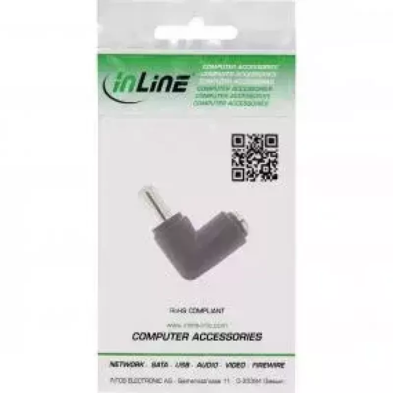 Adaptador DC InLine 5,5x2,1 mm ficha DC macho/fêmea angular universal preto