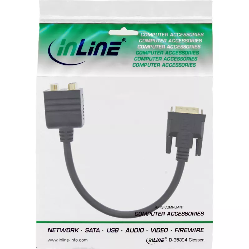 Cabo adaptador DVI-I InLine 17301 ficha DVI-I / conector fêmea DVI-I + conector fêmea S-VGA