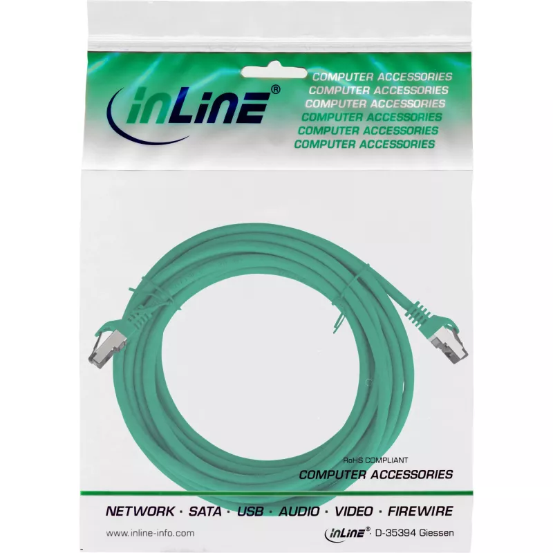 Cabo de patch InLine, S/FTP (PiMf), Cat.8.1, 2000MHz, sem halogéneos, verde, 15m