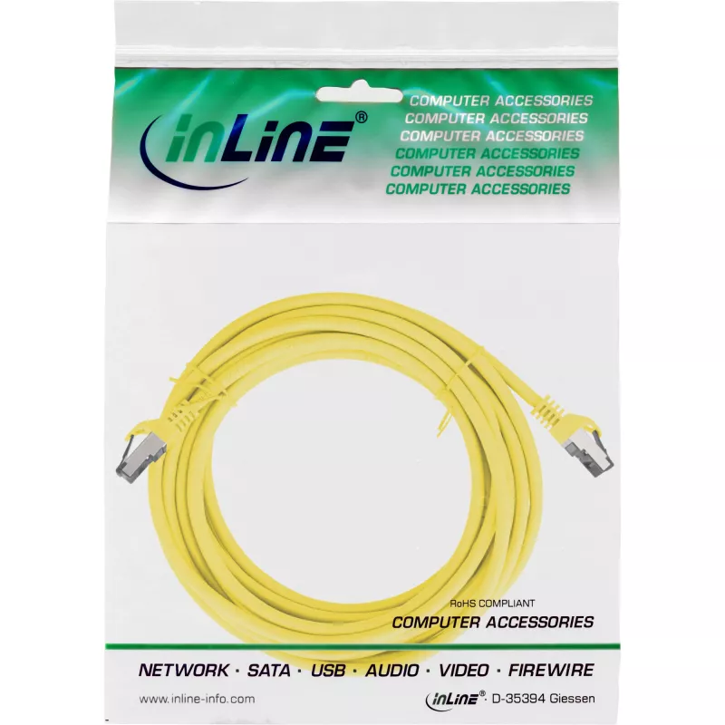 Cabo de rede InLine, S/FTP (PiMf), Cat.8.1, 2000 MHz, sem halogéneos, amarelo, 10 m