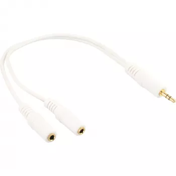 Cabo estéreo em Y InLine 3,5 mm jack macho para 2 x 3,5 mm jack fêmea branco/dourado, 0,1 m
