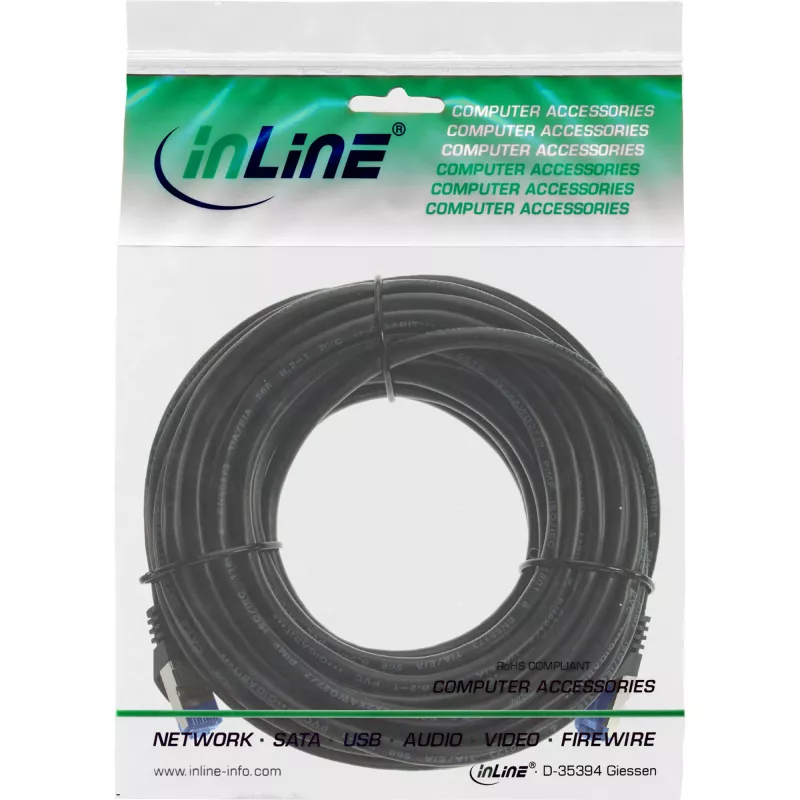 Cabo de rede InLine, Cat.6A, S/FTP, TPE flexível, preto, 25 m