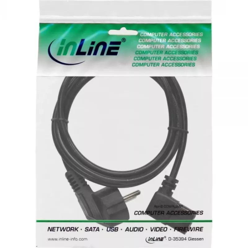 Cabo de alimentação InLine, CEE 7/7 angular / IEC C13 macho 3 pinos angular, 1,8 m