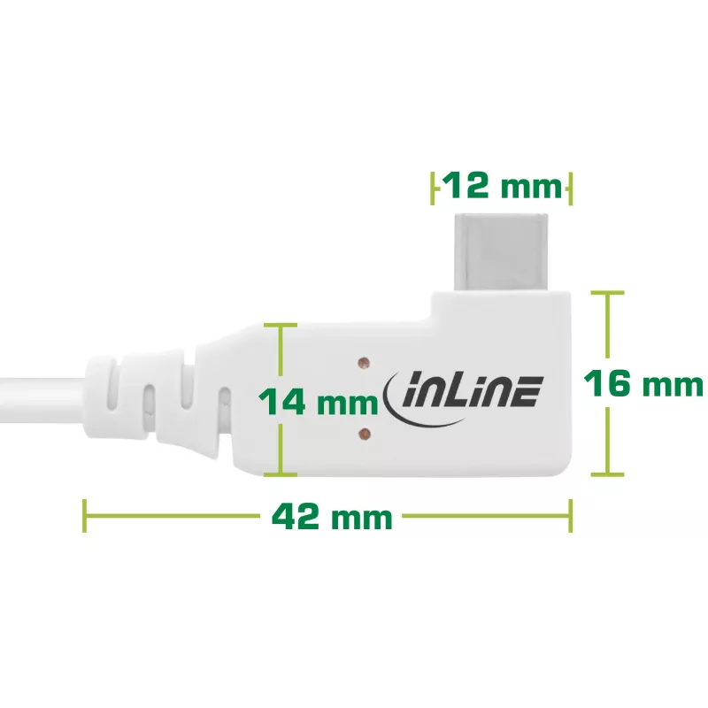 Cabo USB4 InLine, USB-C, angular de um lado, PD 240W, 8K60Hz, TPE, branco, 0,5 m