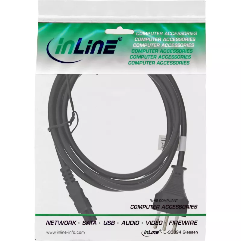 Cabo de alimentação para portátil Suíça conector fêmea 3 pinos 2 m InLine