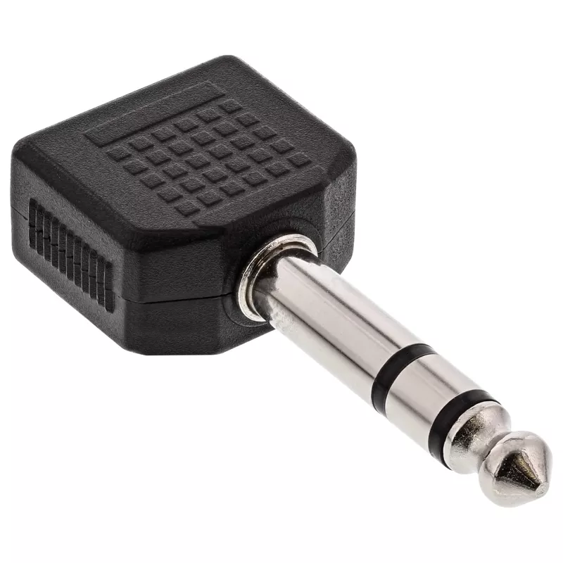 Adaptador de áudio InLine ficha jack 6,3 mm estéreo / 2x conector fêmea jack 3,5 mm estéreo