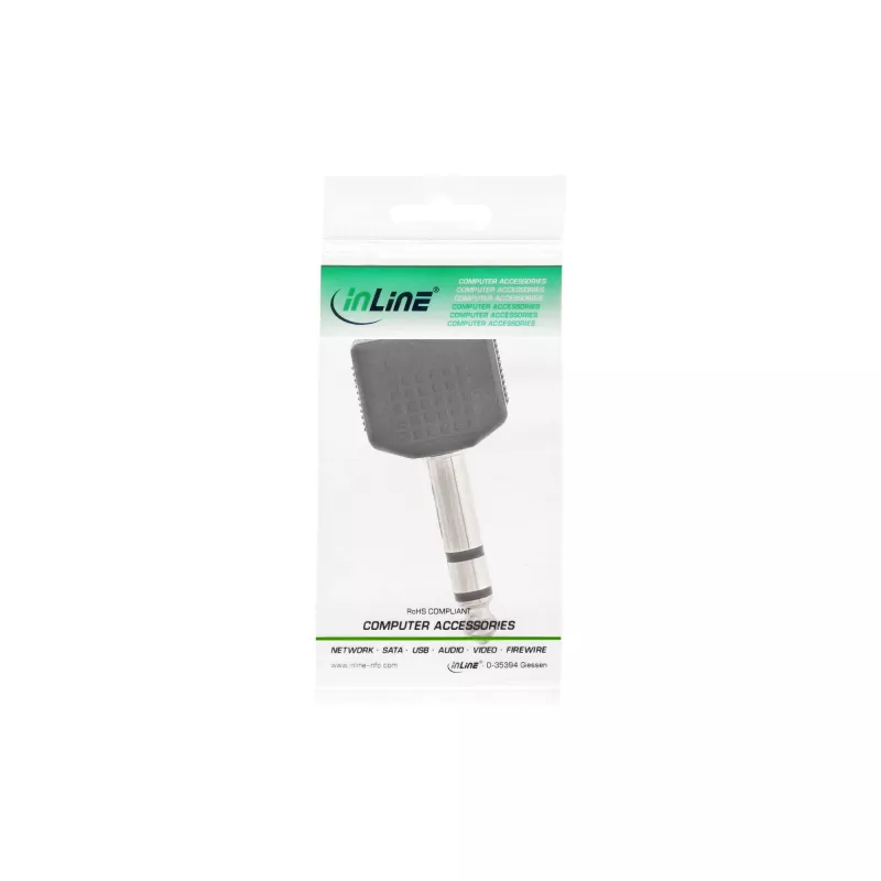Adaptador de áudio InLine ficha jack 6,3 mm estéreo / 2x conector fêmea jack 3,5 mm estéreo
