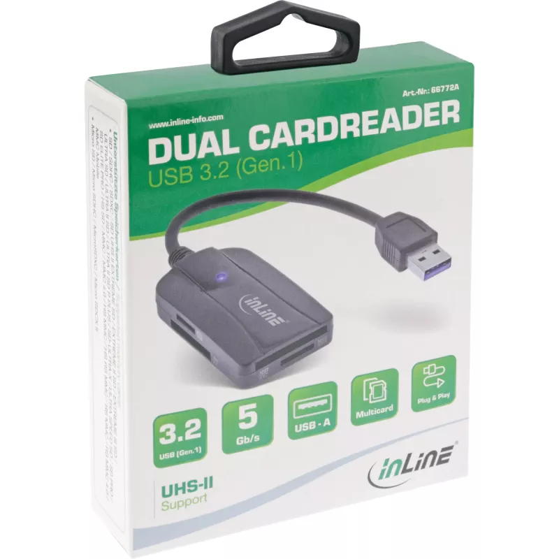 Leitor de cartões InLine USB 3.1 USB-A, para SD/SDHC/SDXC, microSD, compatível com UHS-II