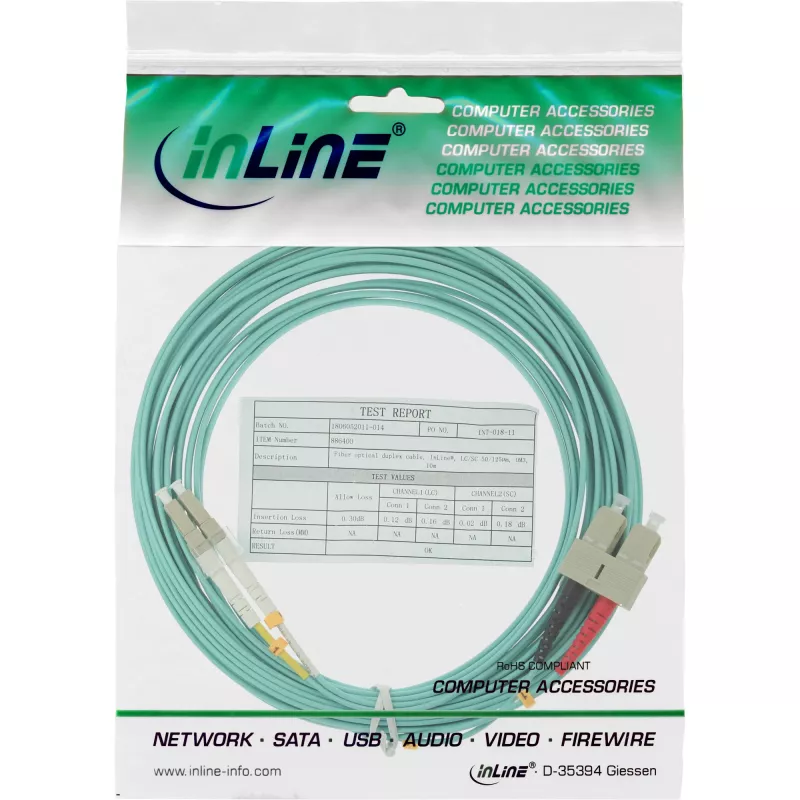 Cabo de fibra ótica duplex InLine LC/SC 50/125 µm OM3 35 m