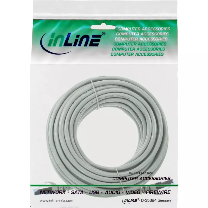 Cabo de rede InLine, Cat.6A, S/FTP, TPE flexível, cinzento, 40 m