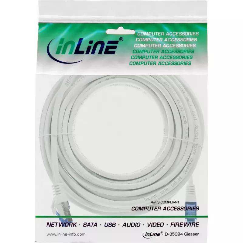 Cabo de rede InLine, Cat.6A, S/FTP, TPE flexível, branco, 10 m