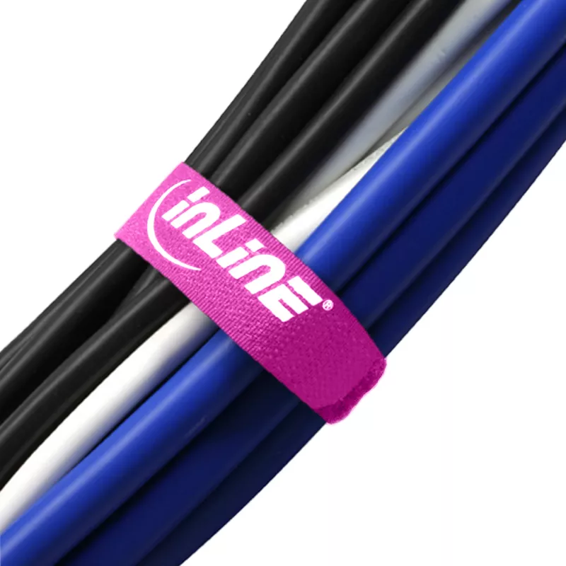 Abraçadeiras de cabos InLine com fecho de velcro 20 x 200 mm, 10 unid., rosa