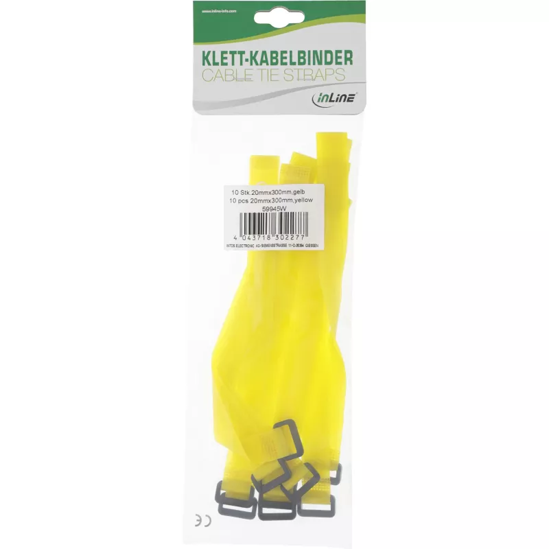 InLine Abraçadeiras de velcro para cabos, 20 x 300 mm, 10 unid., amarelo