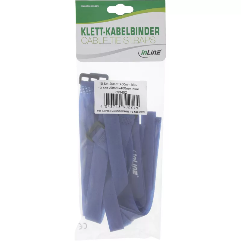 Abraçadeiras de cabos InLine com fecho de velcro 20 x 400 mm 10 unid. azul