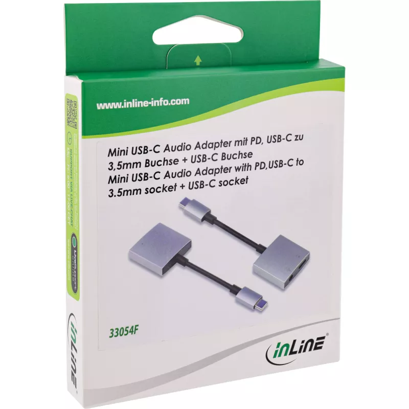 Cabo adaptador de áudio USB-C InLine, USB-C para jack 3,5 mm + PD 30 W