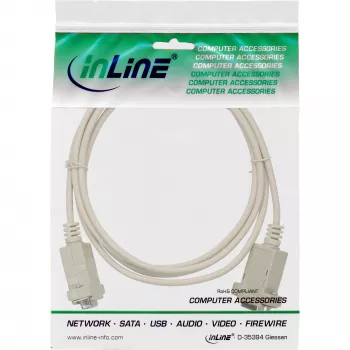 Cabo null modem InLine 9 pinos fêmea/fêmea blindado 2 m bege