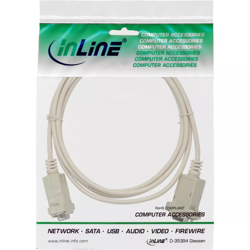 Cabo null modem InLine 9 pinos fêmea/fêmea blindado 2 m bege