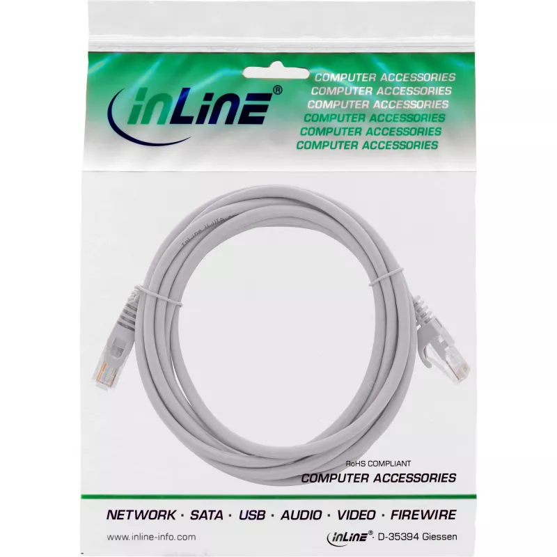 Cabo de rede InLine U/UTP Cat.5e cinzento 0,5 m