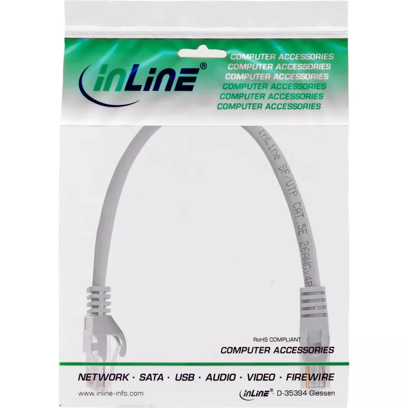 Cabo de rede InLine U/UTP Cat.5e cinzento 0,3 m