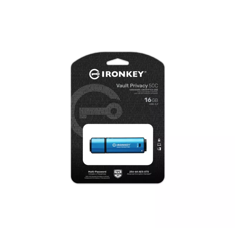 Kingston Technology IronKey 16GB USB-C Vault Privacy 50C AES-256 encriptado, FIPS 197