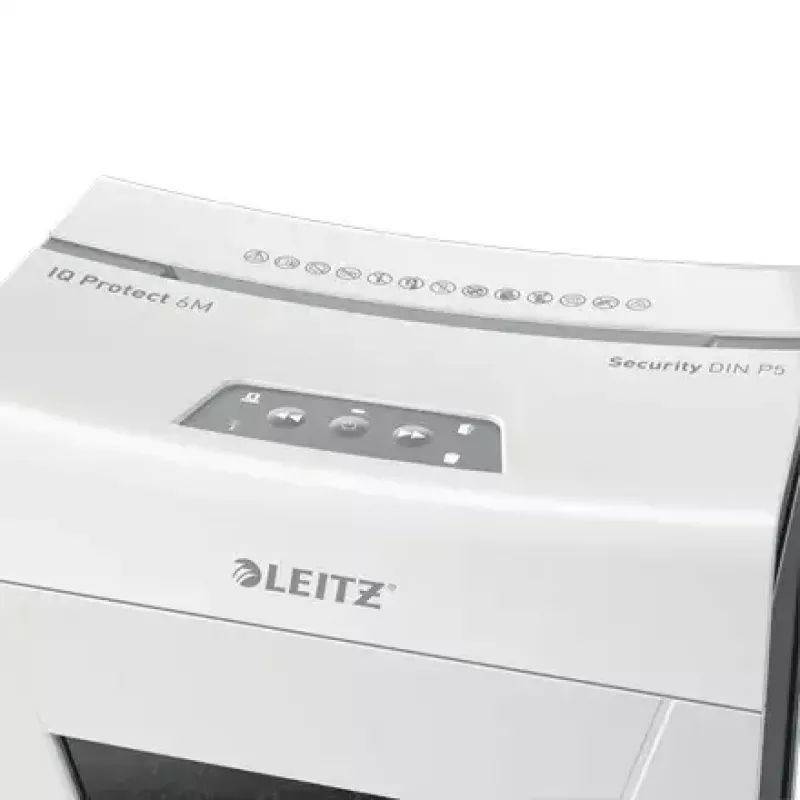 Destruidora de documentos LEITZ IQ Protect Premium 6M P5 – microcorte, 18 L, controlo tátil, 351×204×355 mm