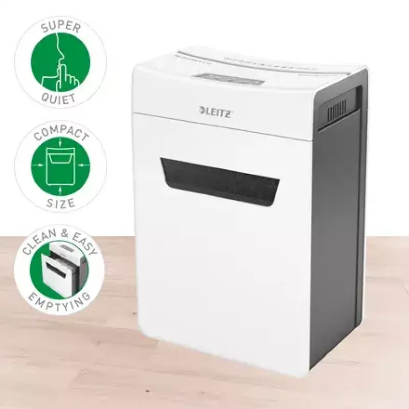 Destruidora de documentos LEITZ IQ Protect Premium 6M P5 – microcorte, 18 L, controlo tátil, 351×204×355 mm