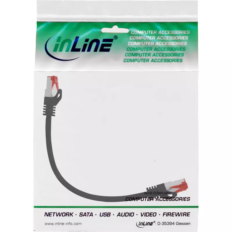 Cabo de rede InLine S/FTP PiMF Cat.6 250MHz PVC CCA preto 0,25m