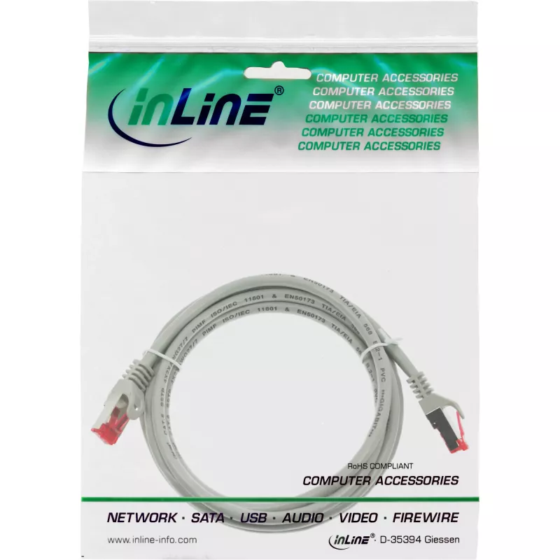 Cabo de rede InLine S/FTP PiMF Cat.6 250MHz PVC CCA cinzento 3m