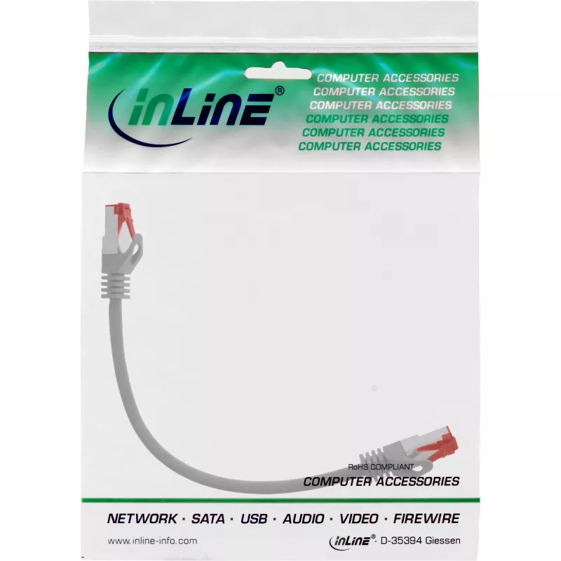 Cabo de rede InLine S/FTP PiMF Cat.6 250MHz PVC CCA cinzento 0,25m