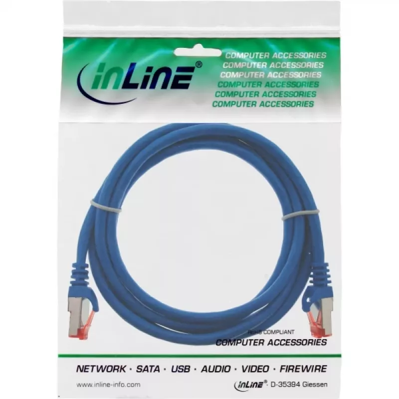 Cabo de rede InLine S/FTP PiMF Cat.6 250MHz PVC CCA azul 3m
