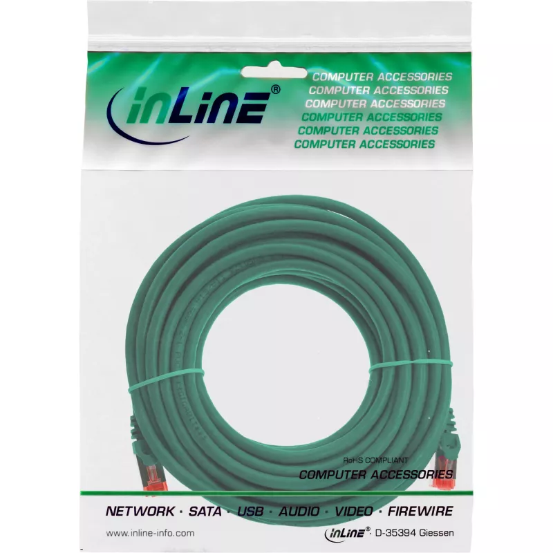 Cabo de rede InLine S/FTP PiMF Cat.6 250MHz PVC CCA verde 7,5m