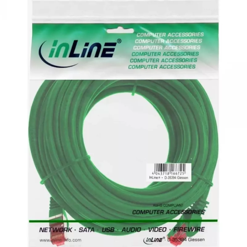 Cabo de rede InLine S/FTP PiMF Cat.6 250MHz PVC CCA verde 10m