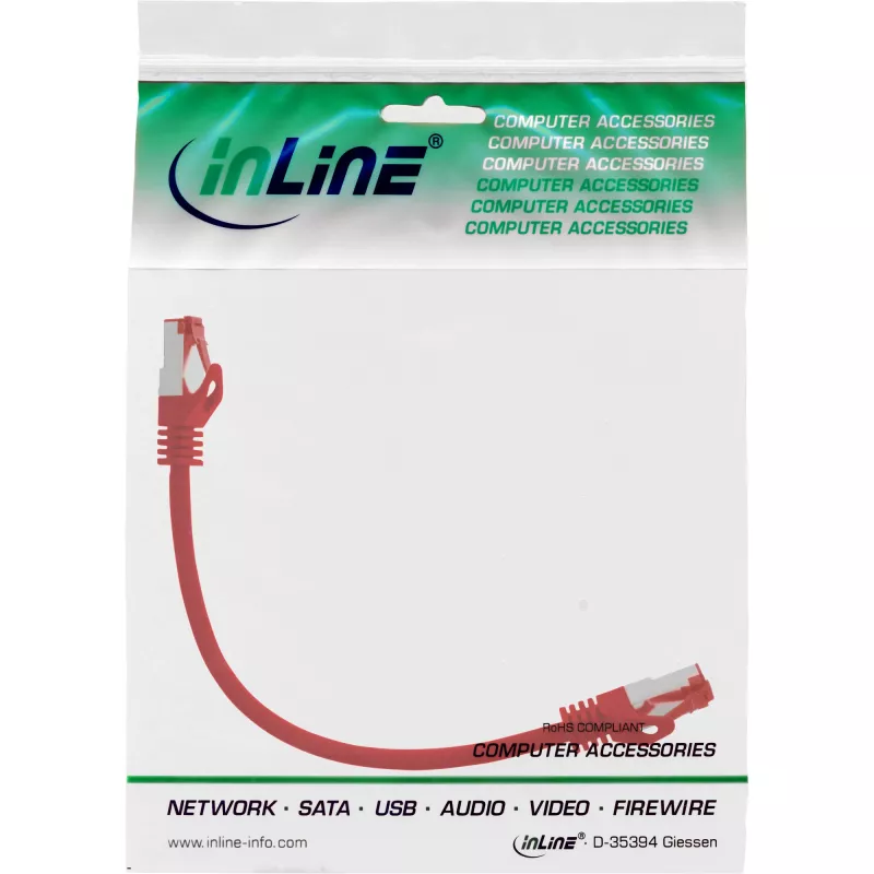 Cabo de rede InLine S/FTP PiMF Cat.6 250MHz PVC CCA vermelho 0,25m
