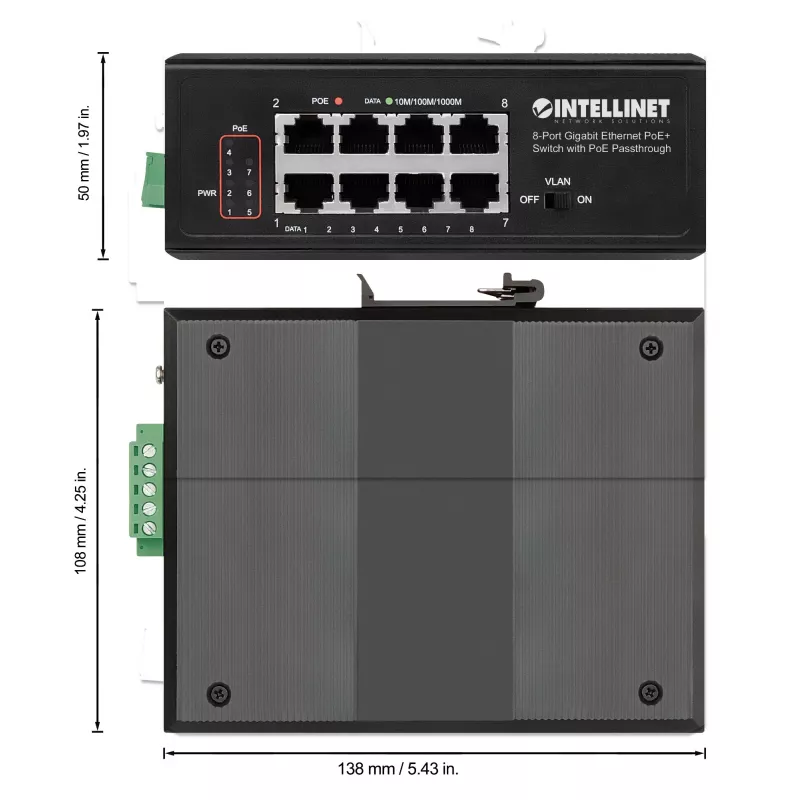 Switch industrial Intellinet 8 portas Gigabit Ethernet PoE+