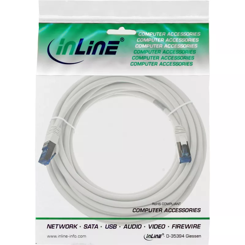 Cabo de rede S/FTP PiMF Cat.6A InLine sem halogéneos 500MHz branco 7,5m