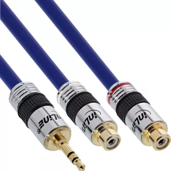 Cabo de áudio InLine Premium 2x RCA fêmea / 3,5 mm macho banhado a ouro 0,25 m