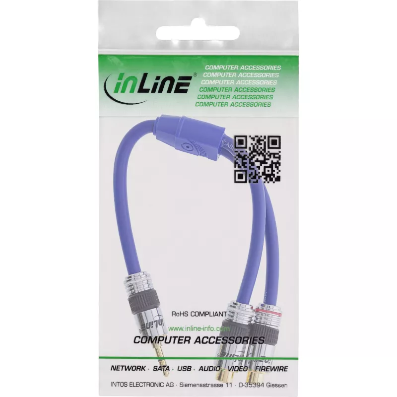 Cabo de áudio InLine Premium 2x RCA fêmea / 3,5 mm macho banhado a ouro 0,25 m