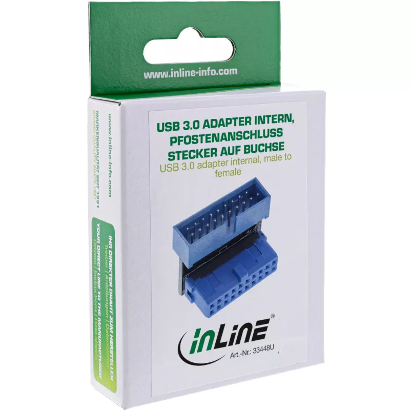 Adaptador USB 3.0 InLine interno, ligação ficha/conector fêmea, angular para baixo