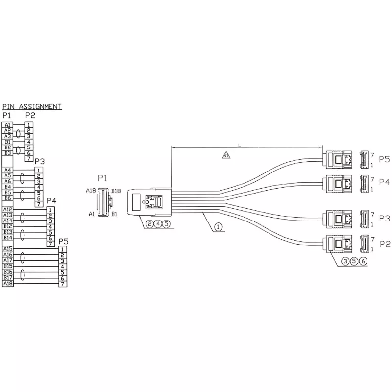 Cabo SAS InLine Mini SAS SFF8087 para 4x SATA direto OCR 0,5 m