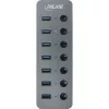 Hub USB 3.2 Gen.1 InLine, 7 portas, com interruptor, alumínio, cinzento, com fonte de alimentação