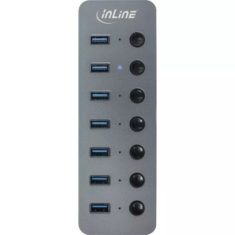 Hub USB 3.2 Gen.1 InLine, 7 portas, com interruptor, alumínio, cinzento, com fonte de alimentação