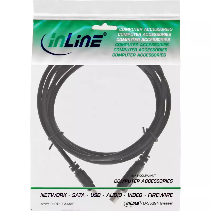 Cabo Mini USB 2.0 InLine, ficha USB Type-A / ficha Mini B, 5 pinos, preto, 2 m