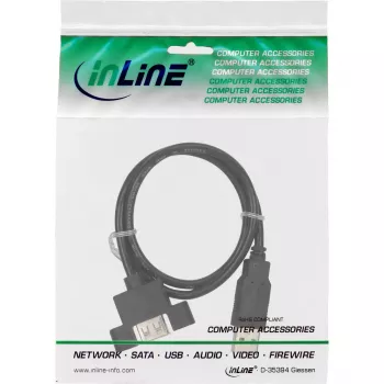 InLine Cabo USB 2.0 A macho para A fêmea para suporte de slot, 0,6 m, preto, embalagem a granel de 120 unidades