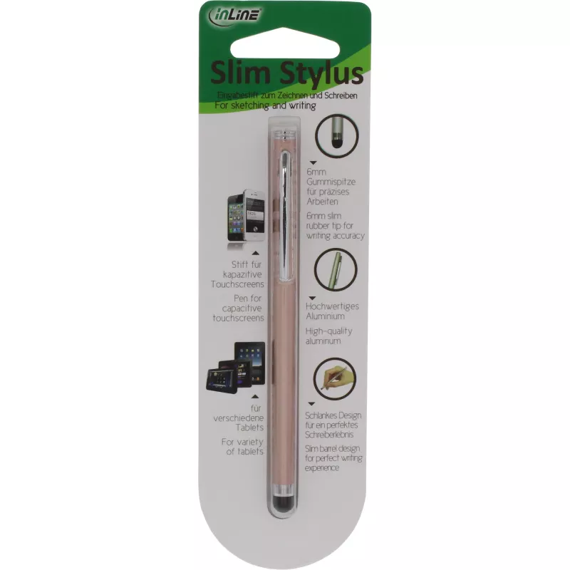 Caneta stylus InLine 55467G para ecrãs táteis smartphone tablet rosa