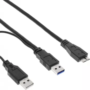 Cabo Y USB 3.2 Gen.1 InLine 2x ficha Type-A / ficha Micro-B, preto, 1,5m