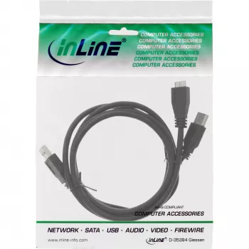 Cabo Y USB 3.2 Gen.1 InLine 2x ficha Type-A / ficha Micro-B, preto, 1,5m