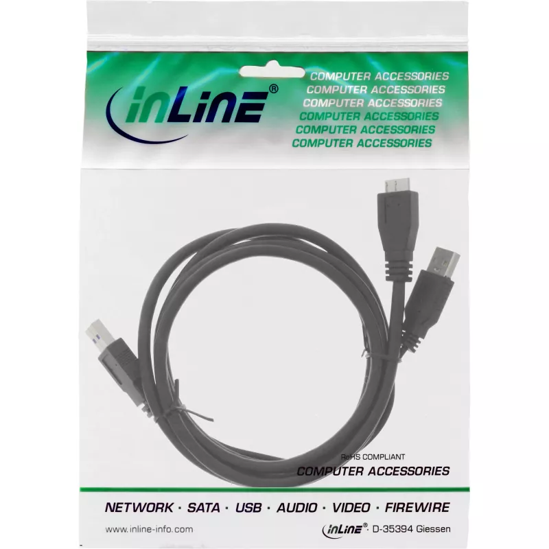 Cabo Y USB 3.2 Gen.1 InLine 2x ficha Type-A / ficha Micro-B, preto, 1,5m