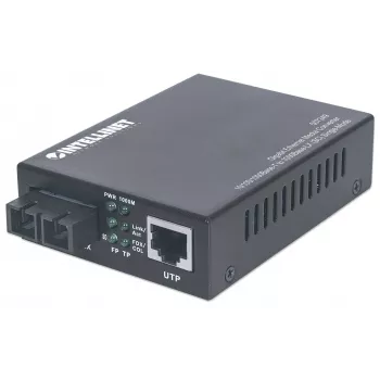 Conversor de suporte Gigabit Ethernet monomodo Intellinet, 10/100/1000Base-T para 1000Base-Lx (SC) monomodo, 20 km
