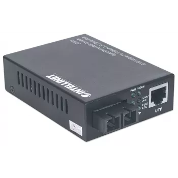 Conversor de suporte Gigabit Ethernet monomodo Intellinet, 10/100/1000Base-T para 1000Base-Lx (SC) monomodo, 20 km